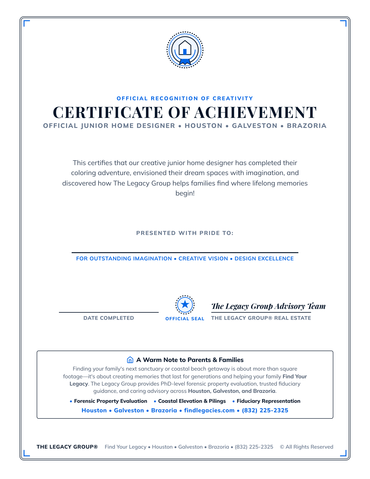Certified Junior Property Explorer Certificate